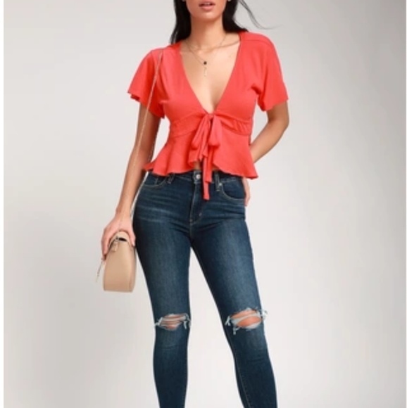 1 LEFT! NWT FREE PEOPLE KNOT ME CROPPED PEPLUM TOP - Picture 3 of 6
